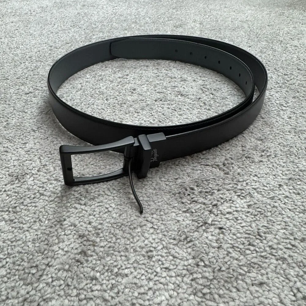 Penguin Bonded Leather Reversible Buckle Belt Mens 42/105 Black Matte Work NWOT